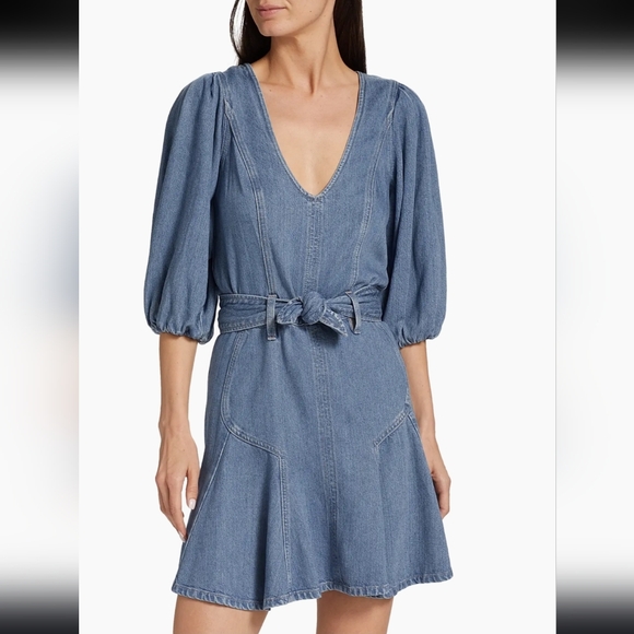 7 For All Mankind Blue Denim Mini Dress - Picture 2 of 16